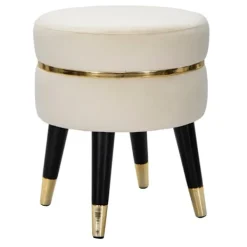 B2X Pallar>Krämfärgad sammetspall, guldfinish – Ø 35x40,5 cm