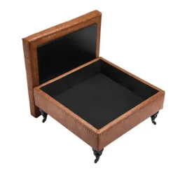 DU0KU Sittpuffar>Kvadratisk Puff i Konstläder - Duoku - Förvaringsutrymme - 4 Hjulkärror - Bekväm och Praktisk - Brun