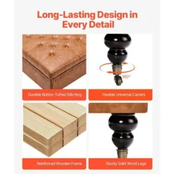 DU0KU Sittpuffar>Kvadratisk Puff i Konstläder - Duoku - Förvaringsutrymme - 4 Hjulkärror - Bekväm och Praktisk - Brun