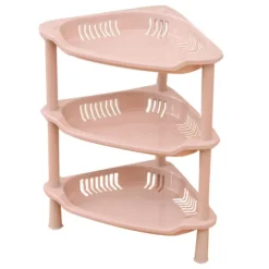 Hyllor>3-lagers Badrumsstående Hylla Badrumsställ PP Golvinstallation Badrumshylla Förvaringshyllor för Badrum Kök Khaki Trigon