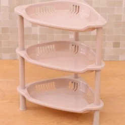 Hyllor>3-lagers Badrumsstående Hylla Badrumsställ PP Golvinstallation Badrumshylla Förvaringshyllor för Badrum Kök Khaki Trigon