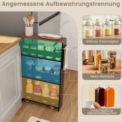 Northix Köksö>4-lagers rullande köksvagn med handtag, svart & brun