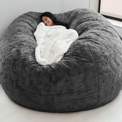 Sittpuffar>Lazy Soffa Sittsäck Fuskpäls Sittsäck Soffa Mörkgrå (Endast sittsäcksöverdrag) (180*90)