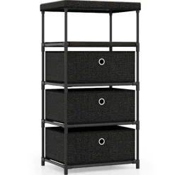 Northix Byråer>3-lådors tygbyrå ​​med träskiva, svart, 40x30x81 cm