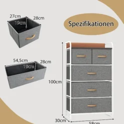 Northio Byråer>Lådskåp med 5 tyglådor & stålram & träyta byrå grå