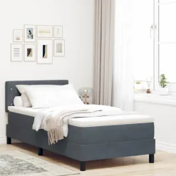 vidaXL Sängar>LED Box Säng med madrass Mörkgrå 90 x 200 cm Sammet
