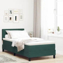 vidaXL Sängar>LED Box Säng med madrass Mörkgrön 90 x 200 cm Sammet