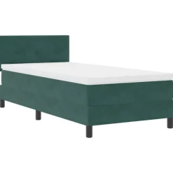 vidaXL Sängar>LED Box Säng med madrass Mörkgrön 90 x 200 cm Sammet