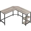 Pavil Kontorsmöbler>L-format datorbord med hyllor – Perfekt hörnskrivbord för arbete och gaming, Greige och svart