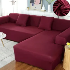 Soffor>L-format hörnsofföverdrag, glaserad bomull, skyddsöverdrag för 3+2-sitsmöbler (vinröd)