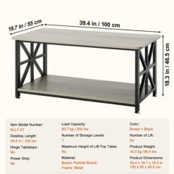 DUOKU Soffbord>Längdbord - - KLLT-07 - Brun och Svart - 100 cm - Öppen Förvaring