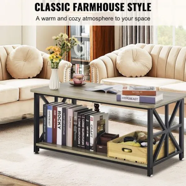 DUOKU Soffbord>Längdbord - - KLLT-07 - Brun och Svart - 100 cm - Öppen Förvaring