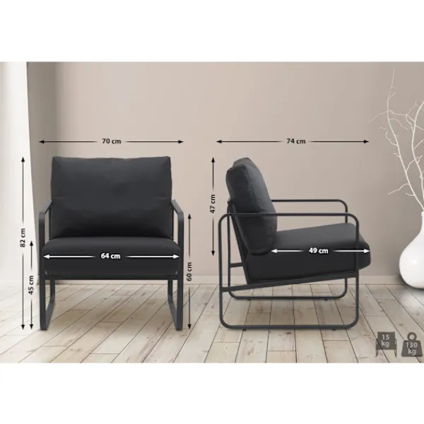 BellaFurn Fåtöljer>Lounge Chair Relax Chair - Bekvämt sittposition, metallram - Artificiellt läder eller tyg | Färg: Svart | Material: Artificiellt läder