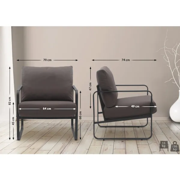 BellaFurn Fåtöljer>Lounge Chair Relax Chair - Bekvämt sittposition, metallram - Artificiellt läder eller tyg | Färg: Brun | Material: Artificiellt läder