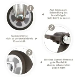 Balkongmöbler>M10 Svängbara Hjul med Broms - Kraftiga Svängbara Gummihjul - Gängdiameter: 10mm, Längd: 25mm - Set med 2 Hjul med Broms + 2 Hjul utan