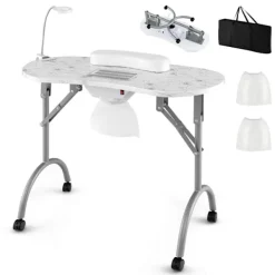 B2X Sminkbord>Manikyrbord hopfällbart nagelbord med elektrisk dammsamlare manikyrbord marmor ser vit ut