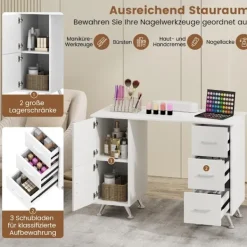 B2X Sminkbord>Manikyrbord med lådor skåp & Handledsstöd manikyrbord vitt