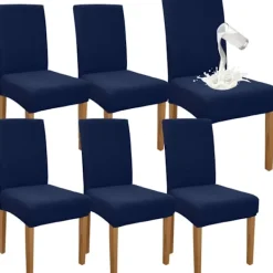 Stolar>(Marinblå) 6-pack premium vattentäta elastiska stolsöverdrag för höga stolar