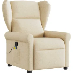 vidaXL Fåtöljer>Massagefåtölj gräddvit tyg