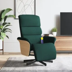 vidaXL Fåtöljer>Massagefåtölj med fotstöd mörkgrön tyg