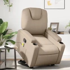 vidaXL Fåtöljer>Massagefåtölj med uppresningshjälp cappuccino konstläder