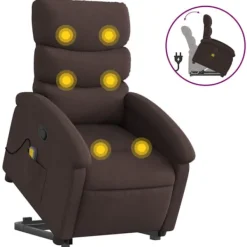 vidaXL Fåtöljer>Massagefåtölj med uppresningshjälp mörkbrun tyg