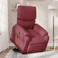 vidaXL Fåtöljer>Massagefåtölj med uppresningshjälp vinröd tyg
