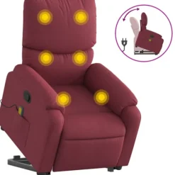 vidaXL Fåtöljer>Massagefåtölj med uppresningshjälp vinröd tyg