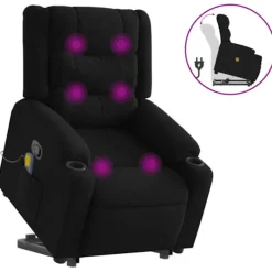 vidaXL Fåtöljer>Massagefåtölj med uppresningshjälp svart tyg