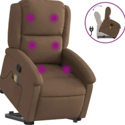 vidaXL Fåtöljer>Massagefåtölj med uppresningshjälp brun tyg