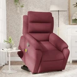 vidaXL Fåtöljer>Massagefåtölj med uppresningshjälp vinröd tyg
