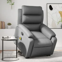 vidaXL Fåtöljer>Massagefåtölj med uppresningshjälp Grå konstläder