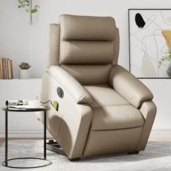 vidaXL Fåtöljer>Massagefåtölj med uppresningshjälp cappuccino konstläder