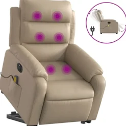 vidaXL Fåtöljer>Massagefåtölj med uppresningshjälp cappuccino konstläder