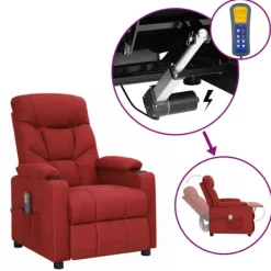 vidaXL Fåtöljer>Massagefåtölj med uppresningshjälp vinröd tyg