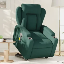 vidaXL Fåtöljer>Massagefåtölj med uppresningshjälp mörkgrön tyg