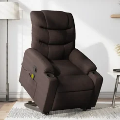 vidaXL Fåtöljer>Massagefåtölj med uppresningshjälp mörkbrun tyg