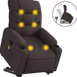 vidaXL Fåtöljer>Massagefåtölj med uppresningshjälp mörkbrun tyg