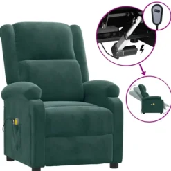 vidaXL Fåtöljer>Massagefåtölj mörkgrön sammet