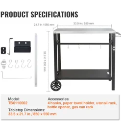 DUOKU Köksö>Matbord för utomhusgrill – – Dubbelhylla – Mobil matberedningstabell för grill