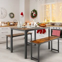 B2X Matgrupper>Matbord med 2 bänkar Matgruppset om 3 110 x 70 cm Köksbord för 4 personer Kaffe + svart