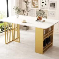 Matbord>Matbord, modernt matbord, rektangulärt matbord, kaffe- och fritidsbord, modernt enkelt matbord, vitt