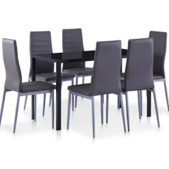 vidaXL Matgrupper>Matbord och stolar 7 delar grå