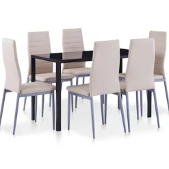 vidaXL Matgrupper>Matbord och stolar 7 delar cappuccino