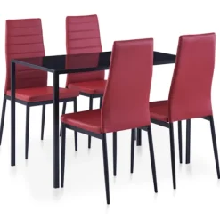 vidaXL Matgrupper>Matbord och stolar 5 delar vinröd
