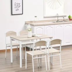 Northio Matgrupper>Matgrupp 5-Delat Matbordsset Med Träfibrer Mdf + Metall, Grå + Vit, 1 Bord + 4 Stolar