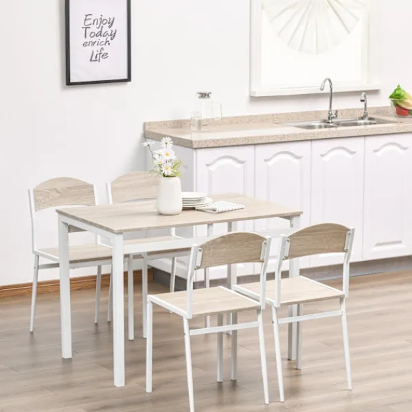 Northio Matgrupper>Matgrupp 5-Delat Matbordsset Med Träfibrer Mdf + Metall, Grå + Vit, 1 Bord + 4 Stolar