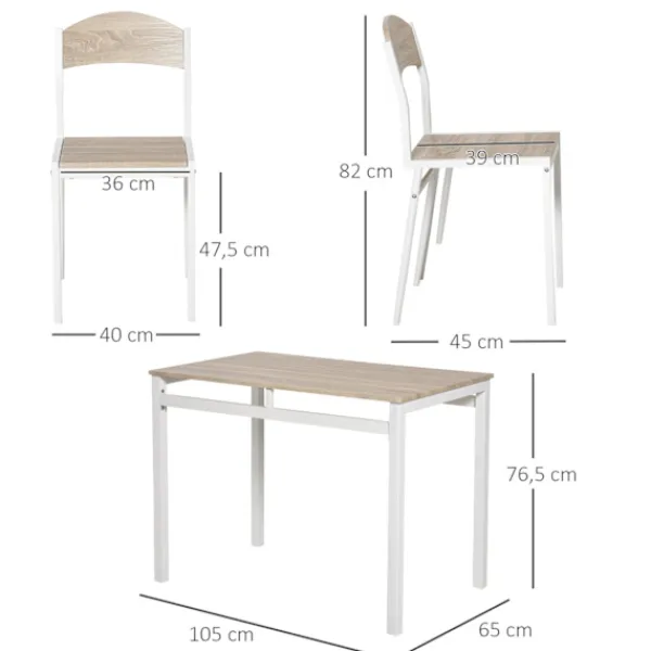 Northio Matgrupper>Matgrupp 5-Delat Matbordsset Med Träfibrer Mdf + Metall, Grå + Vit, 1 Bord + 4 Stolar