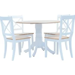 vidaXL Matgrupper>Matgrupp i 5 delar massivt gummiträ vit och brun