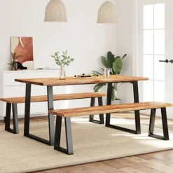 vidaXL Matgrupper>Matgrupp med levande kant 3 delar massiv akacia